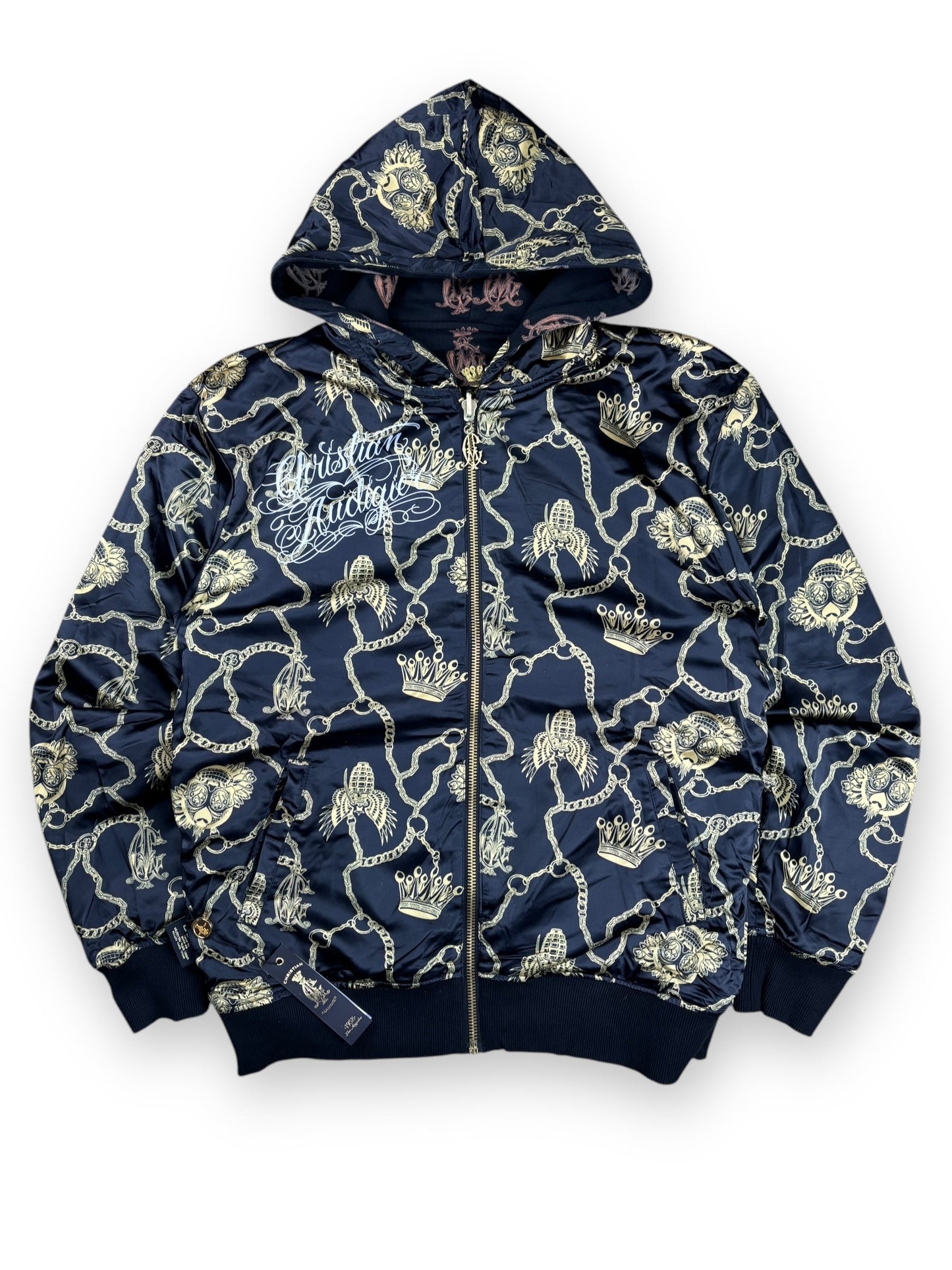 Deadstock 2000s Christian Audigier reversible zipped hoodie - L