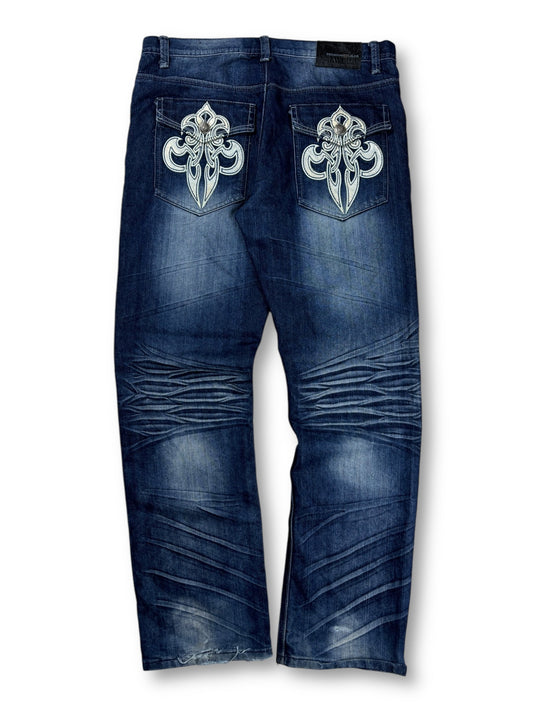 2000s Premium Raw Blue embroidered jeans - M