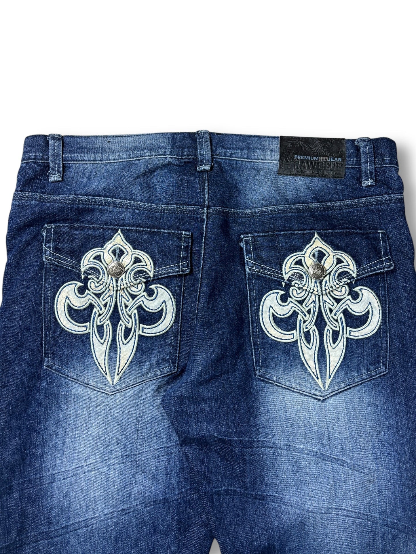 2000s Premium Raw Blue embroidered jeans - M