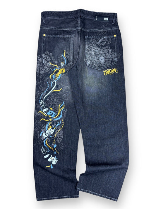 Deadstock 2000s Ecko Unltd embroidered baggy jeans - 34