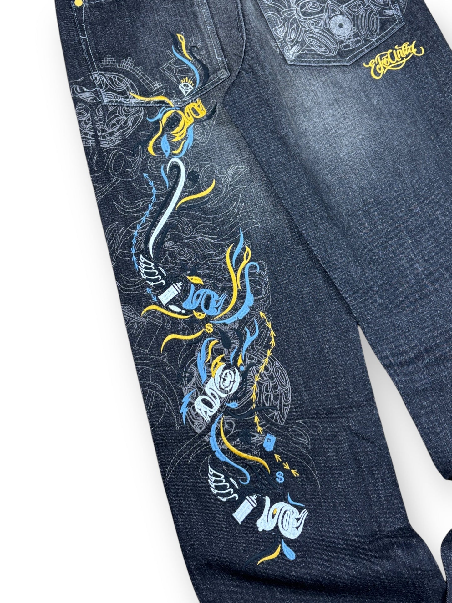 Deadstock 2000s Ecko Unltd embroidered baggy jeans - 34