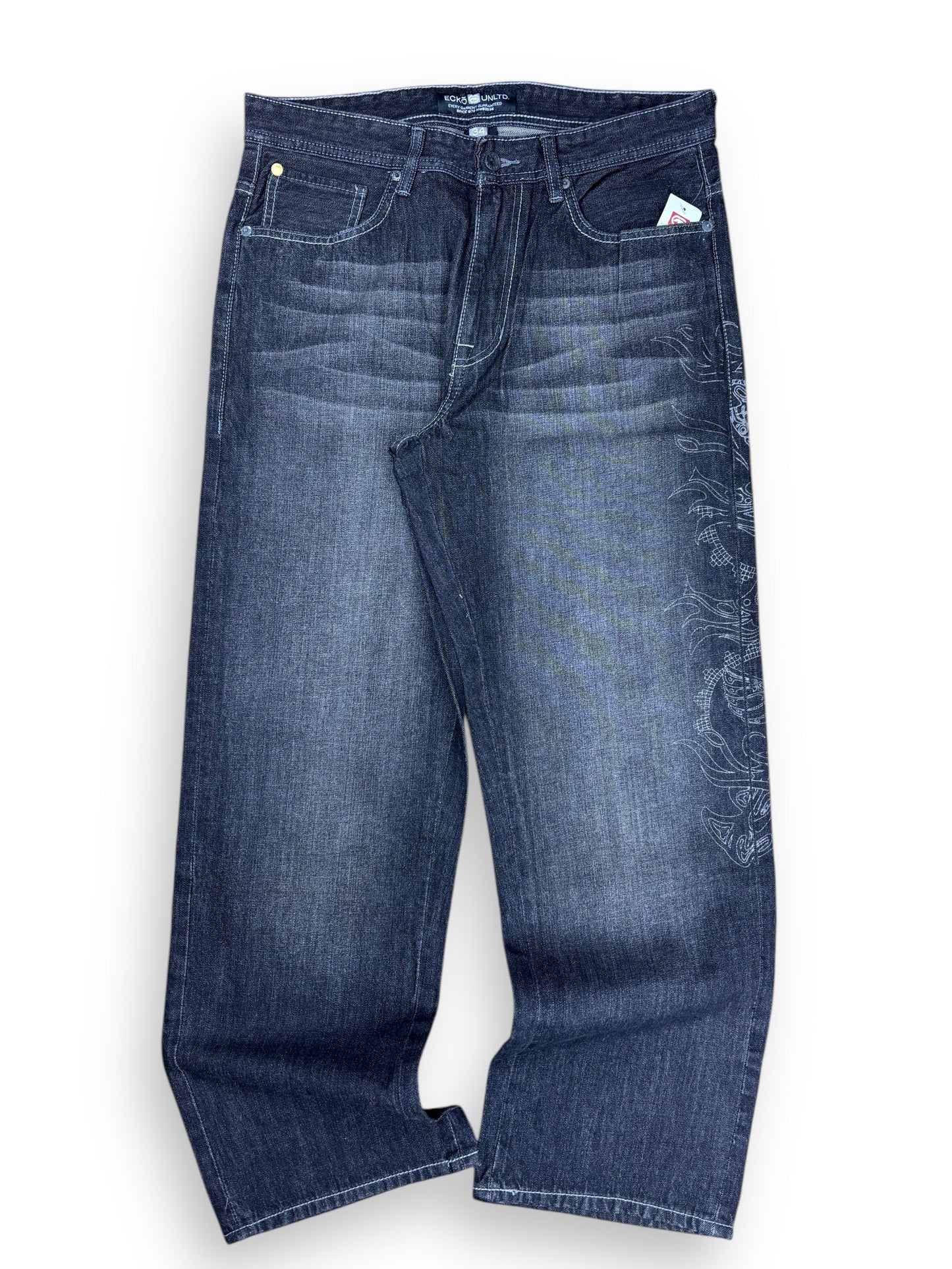 Deadstock 2000s Ecko Unltd embroidered baggy jeans - 34