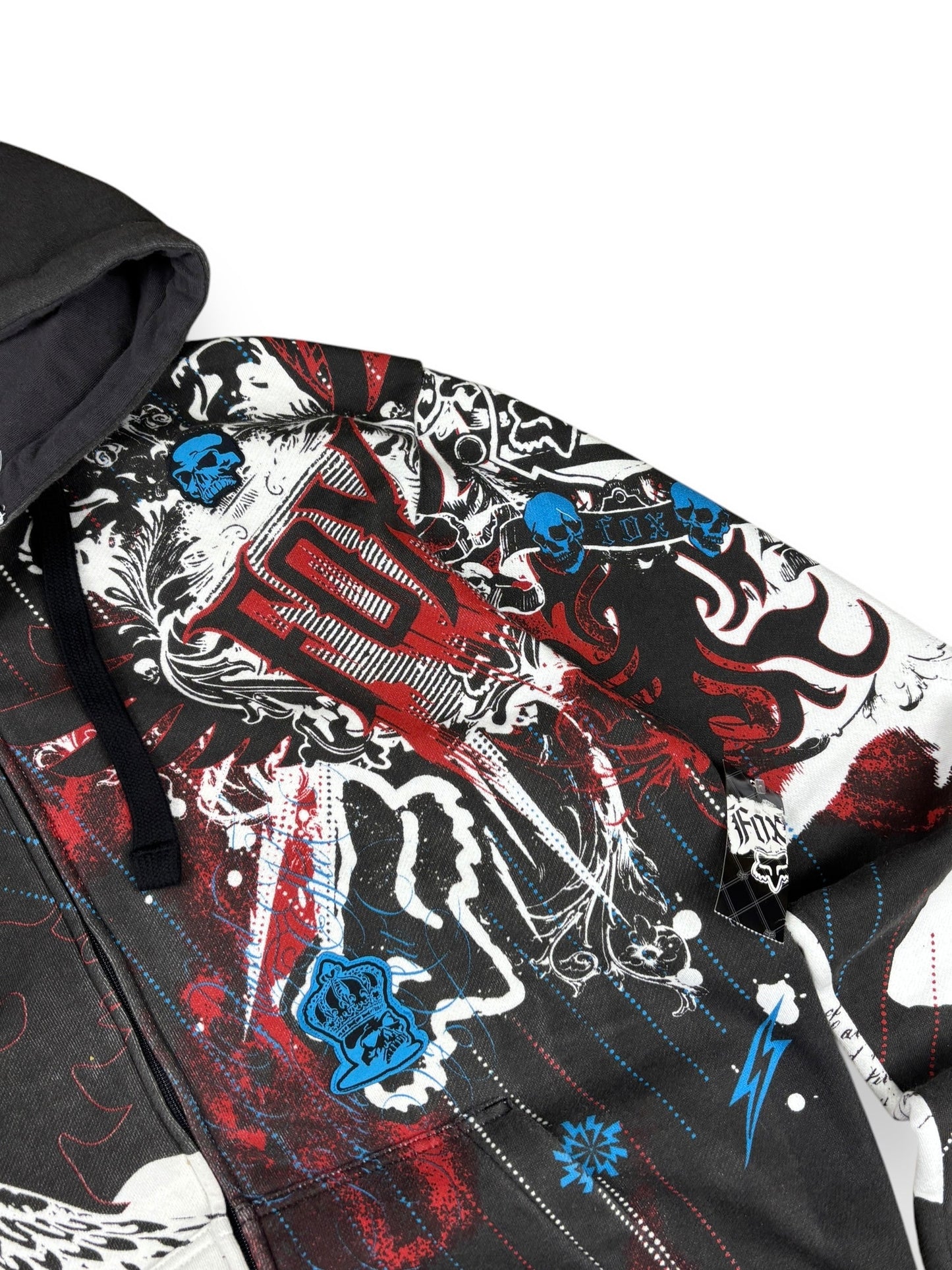 Deadstock 2000s Fox zipped allover print hoodie - L