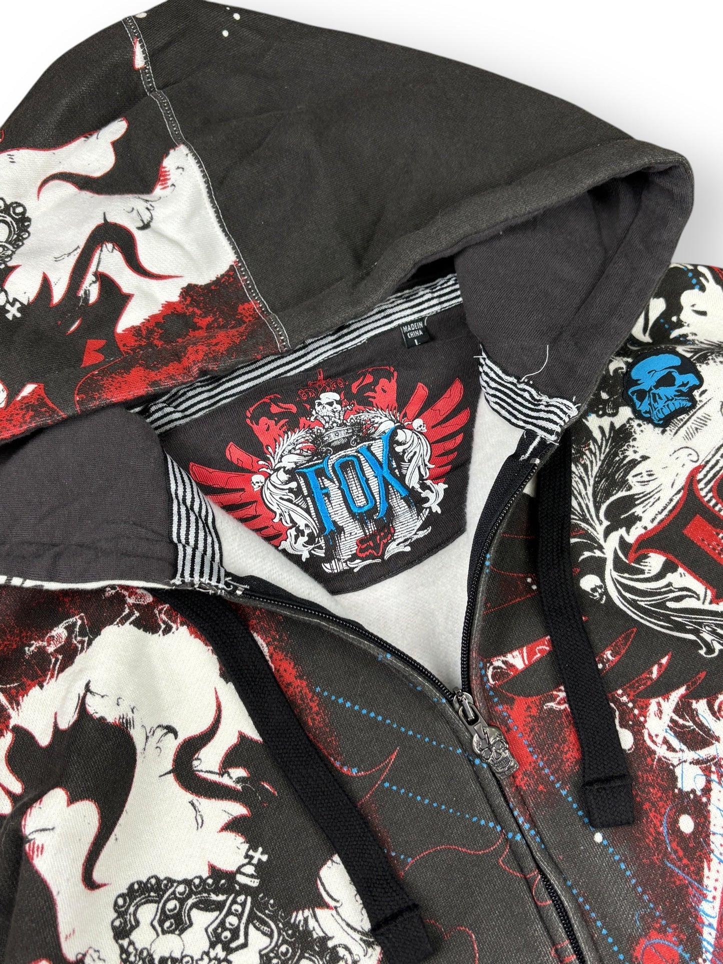 Deadstock 2000s Fox zipped allover print hoodie - L