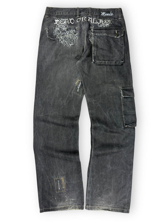 2000s Mondo embroidered cargo jeans - 32x34
