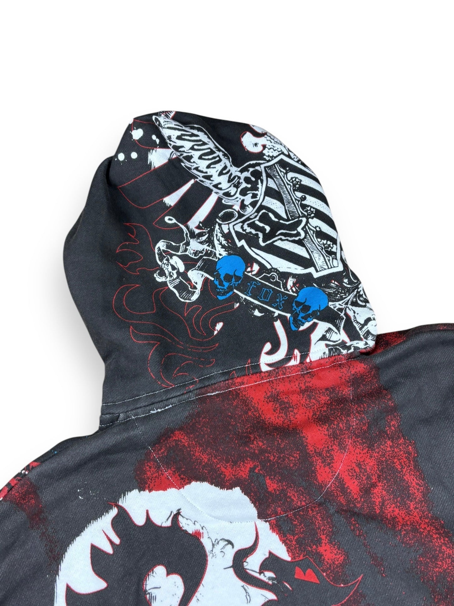 Deadstock 2000s Fox zipped allover print hoodie - L
